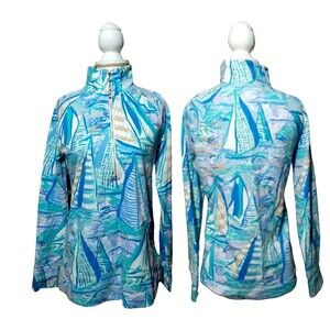 Lilly Pulitzer Women's Sailboat Skipper Popover Long Sleeve Blue Multi Sz XS